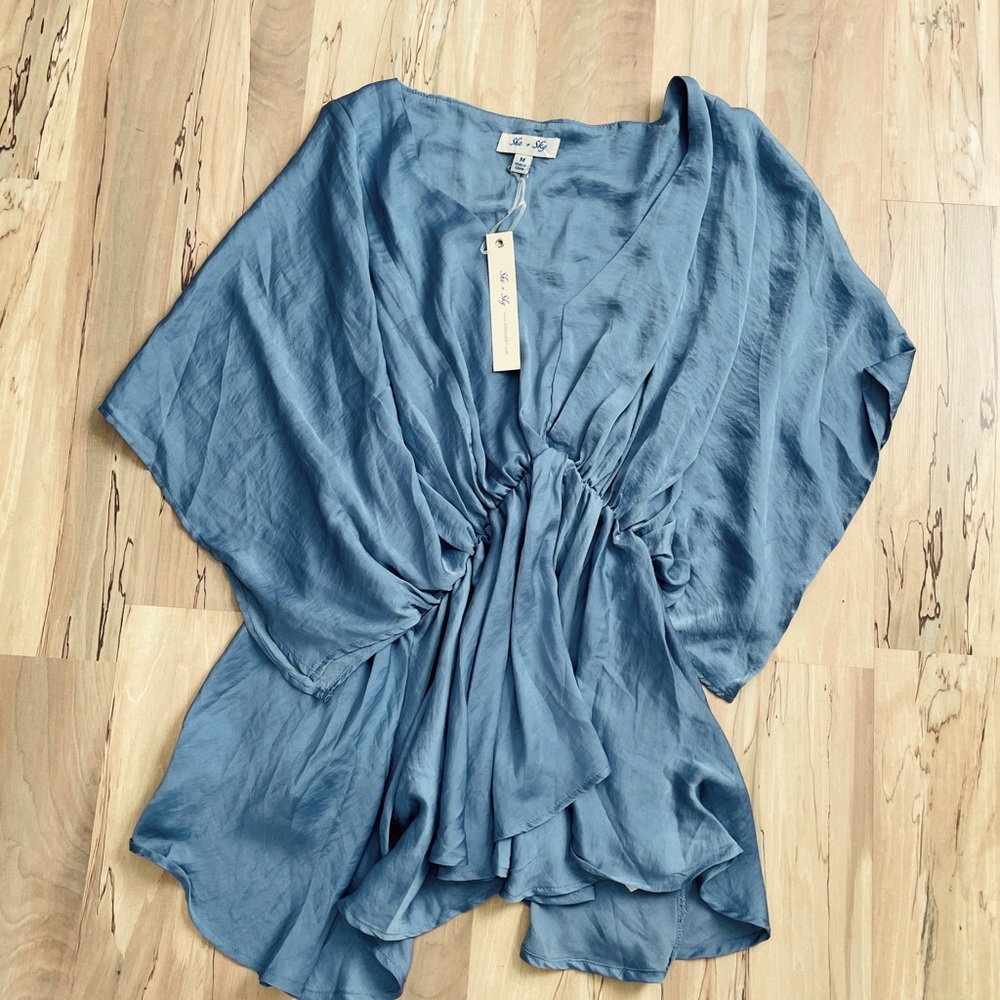 Gray blue silky top from She + sky size medium